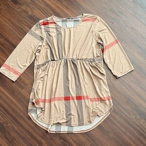 Striped Tan and Red Tunic Top